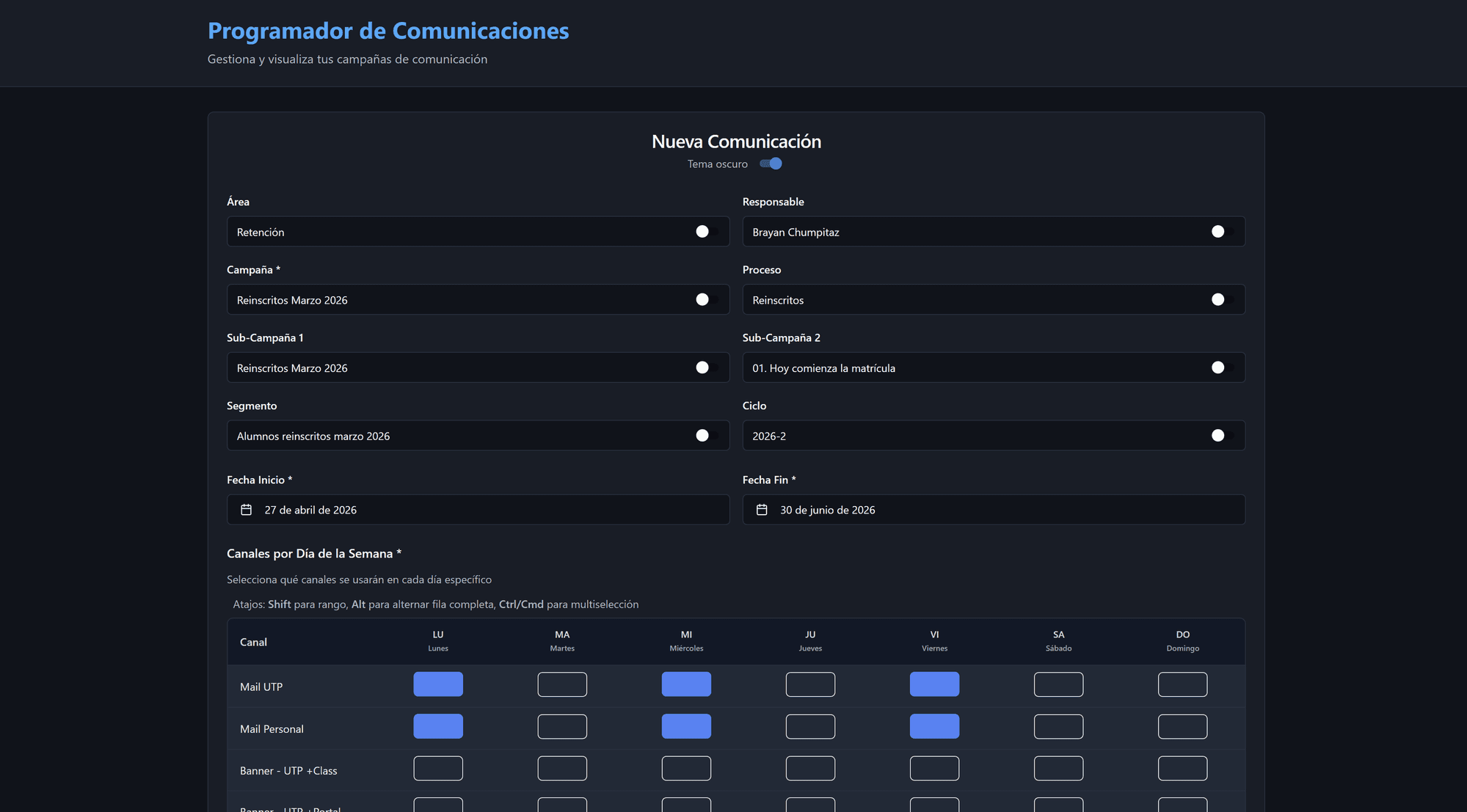 Formulario de nueva comunicación
