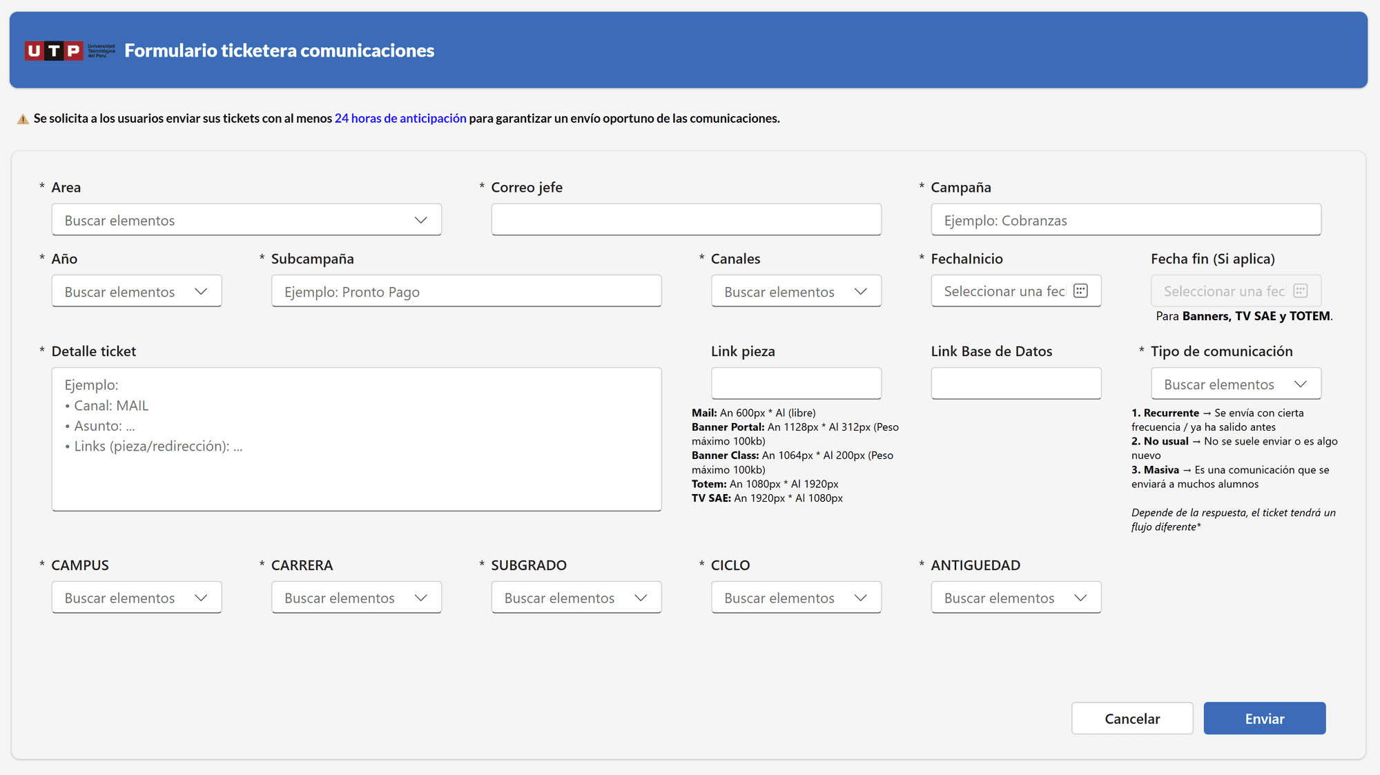 Formulario de registro de ticket
